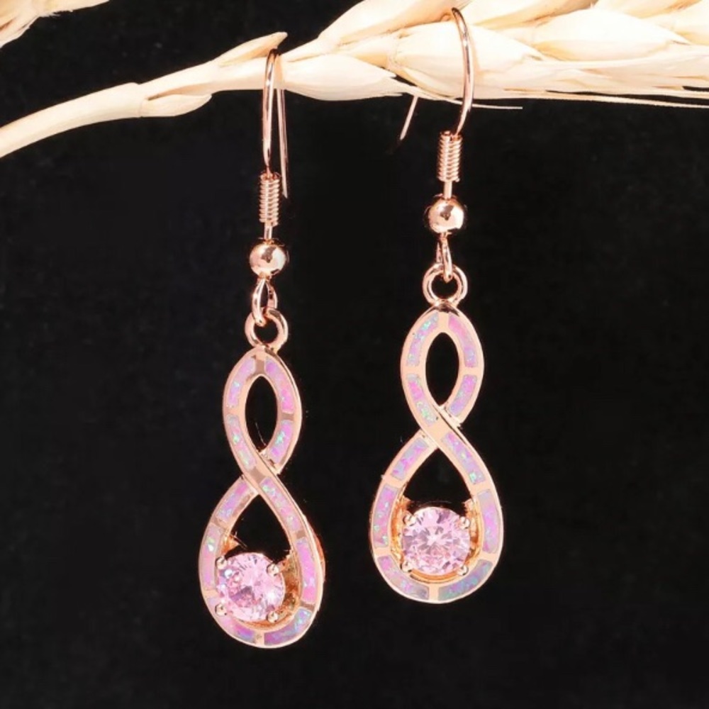 BRAND NEW ROSE GOLD PINK SAPPHIRE/OPAL EARRINGS